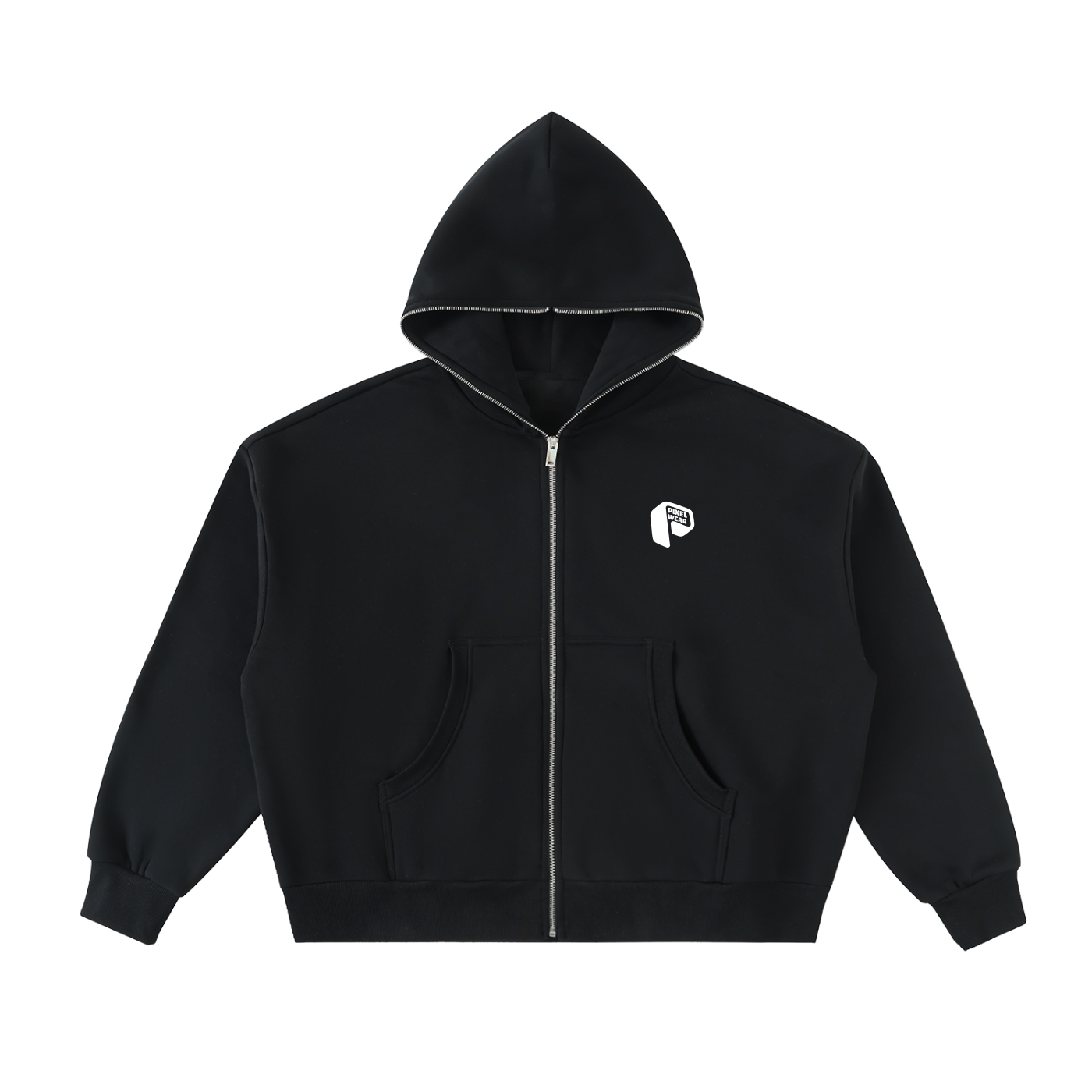 Full Zip Boxy Hoodie,zip till head,Full Zip