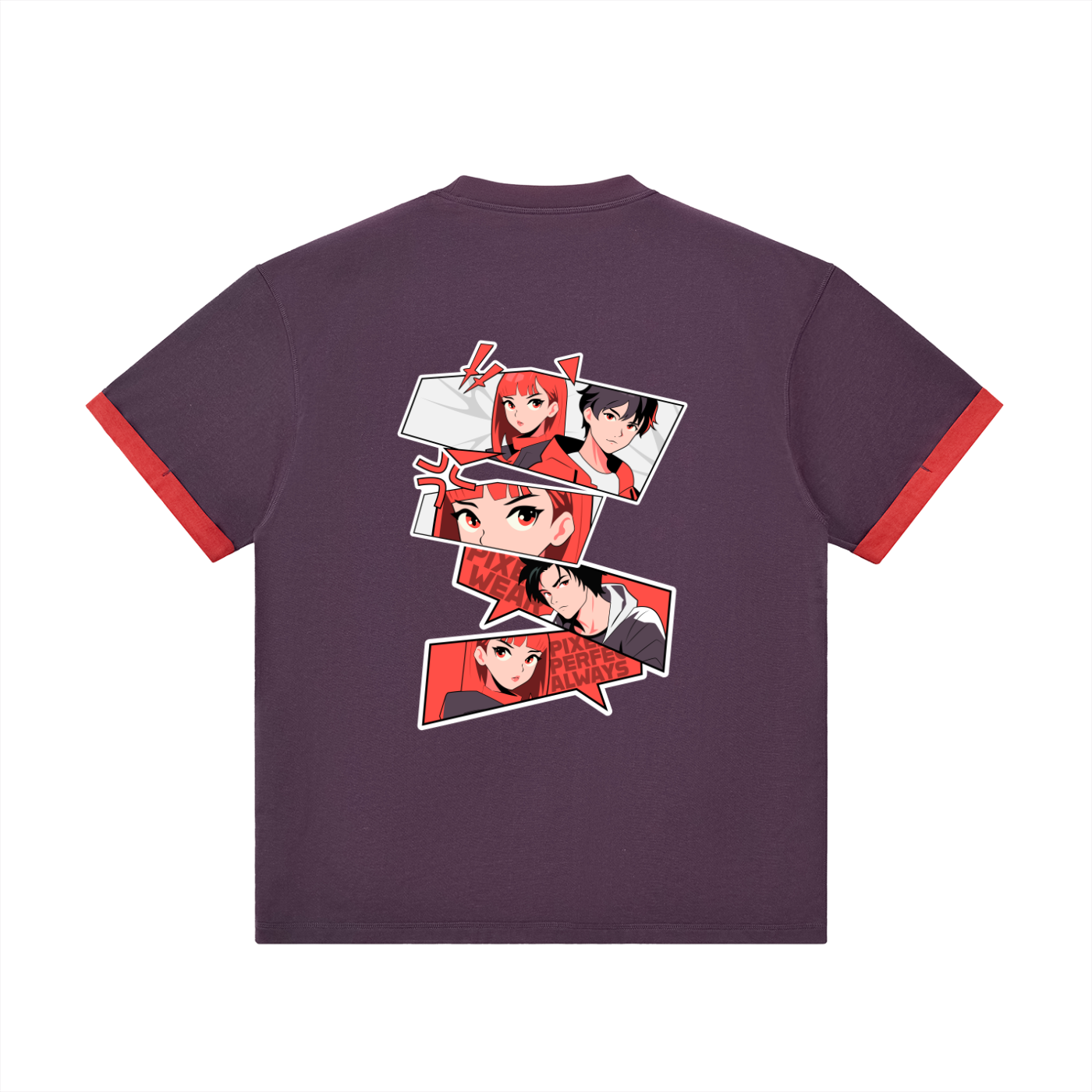 Contrast Cuffed T-Shirt,Cuffed Tshirt,Red Cuffed T-Shirt,T-Shirt,New