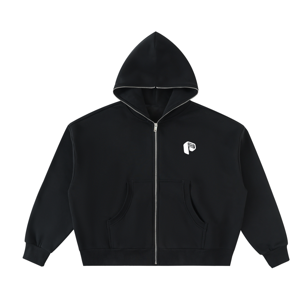 Full Zip Boxy Hoodie,zip till head,Full Zip