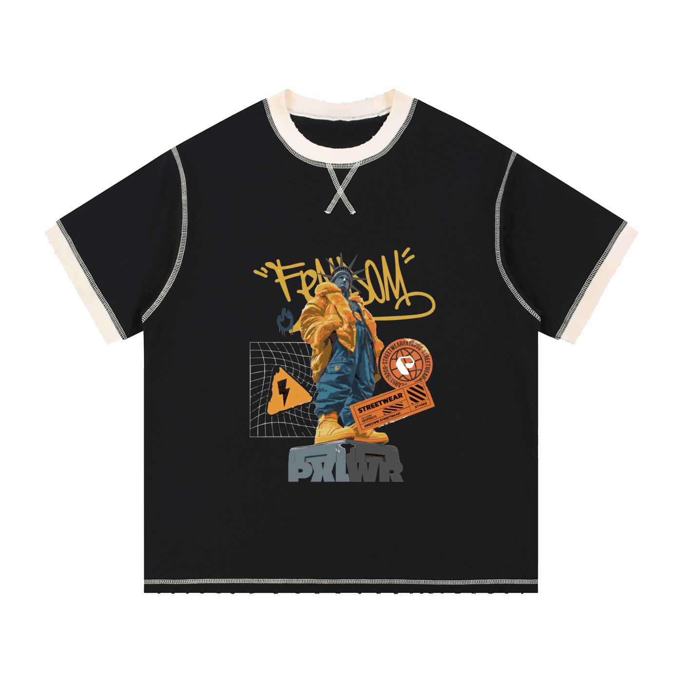 Contrast-Stitched Cotton T-Shi,Male tshirt,Statue Of Liberty,Cotton Tshirt,New,Sale