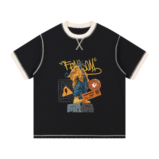 Contrast-Stitched Cotton T-Shi,Male tshirt,Statue Of Liberty,Cotton Tshirt,New,Sale