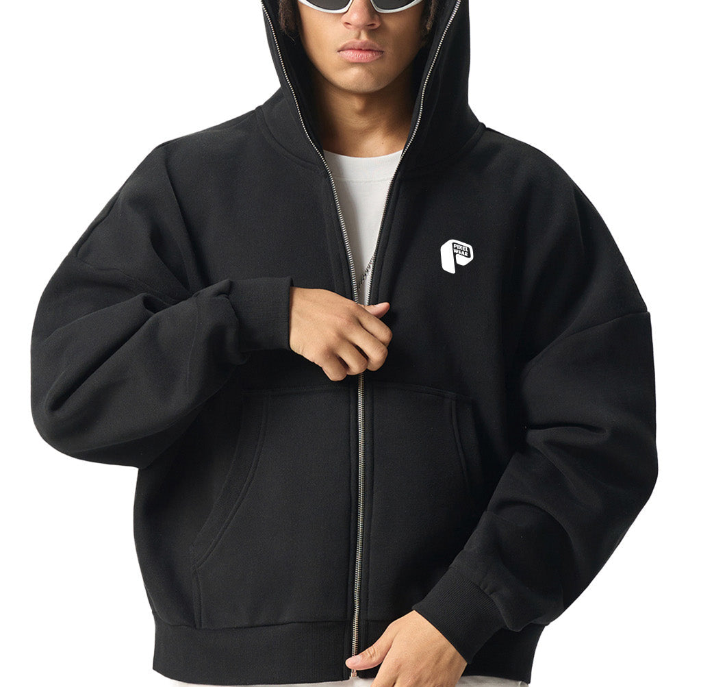Fleeced Full-Zip Boxy Hoodie