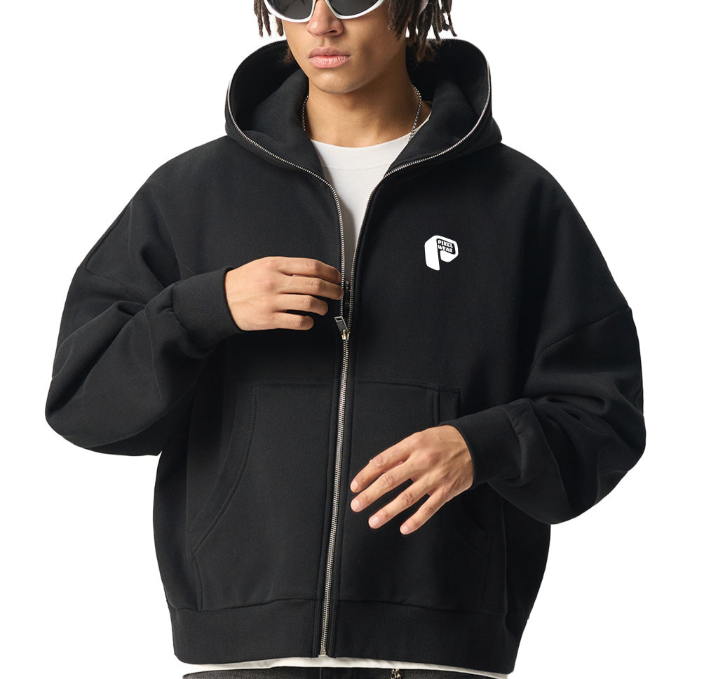 Fleeced Full-Zip Boxy Hoodie
