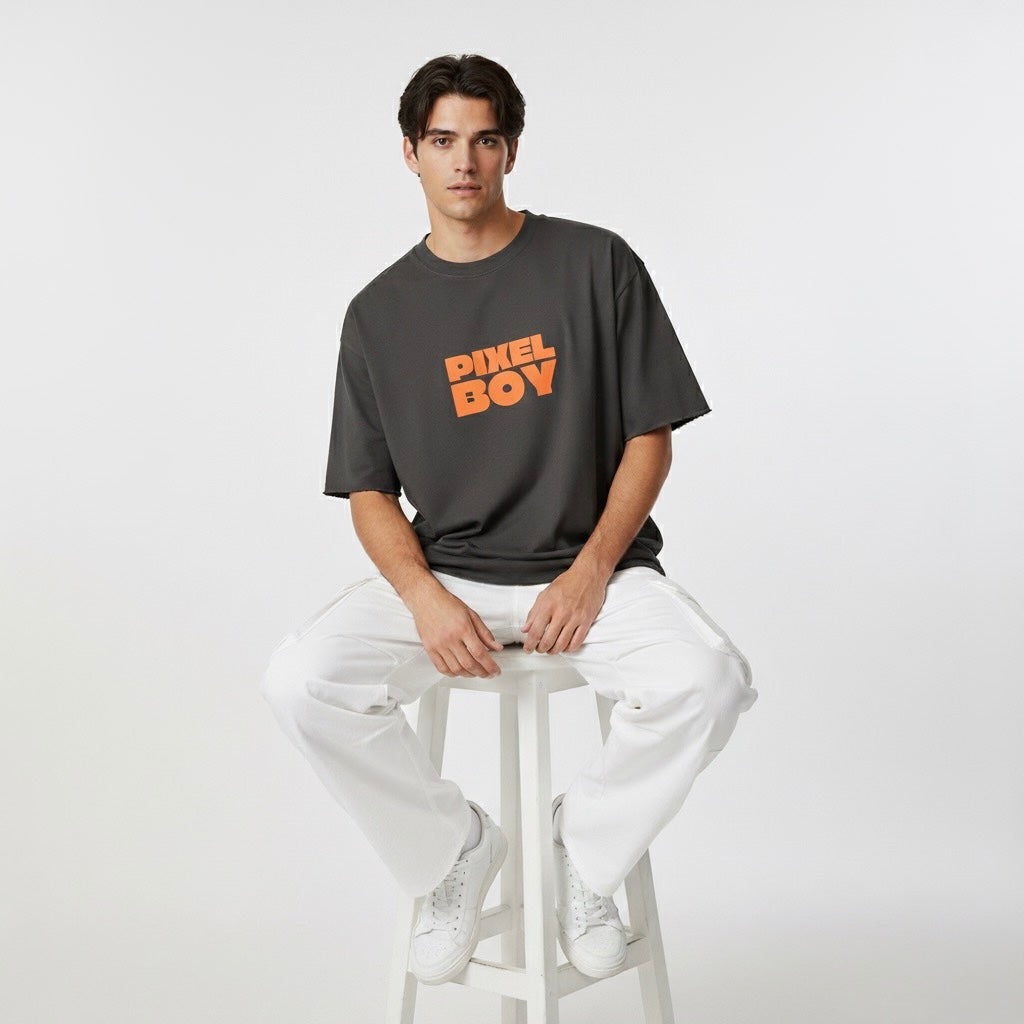 Boxy Half-Sleeve Raw-Edge T-Shirt - PIXEL WEAR
