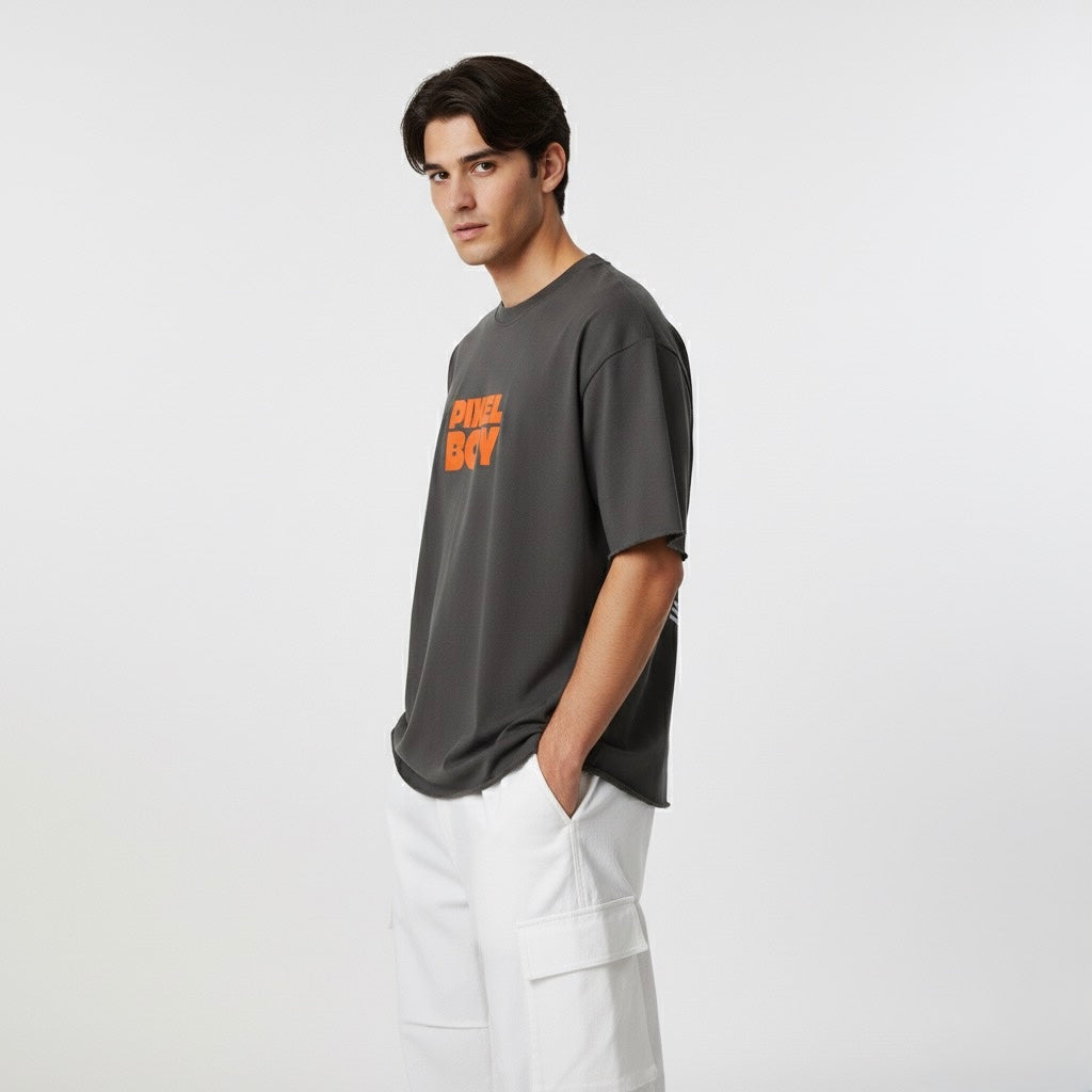Boxy Half-Sleeve Raw-Edge T-Shirt - PIXEL WEAR