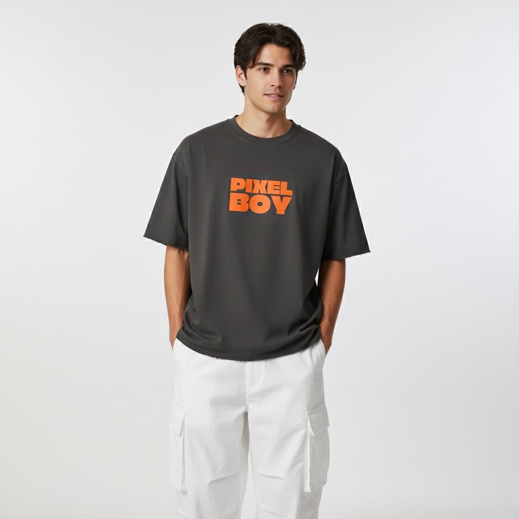Boxy Half-Sleeve Raw-Edge T-Shirt - PIXEL WEAR
