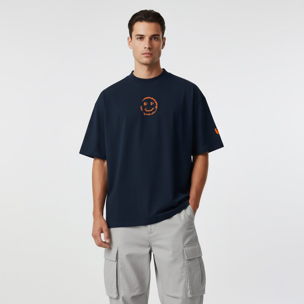 Pixel Wear Smily organic oversized high neck t-shirt - PIXEL WEAR