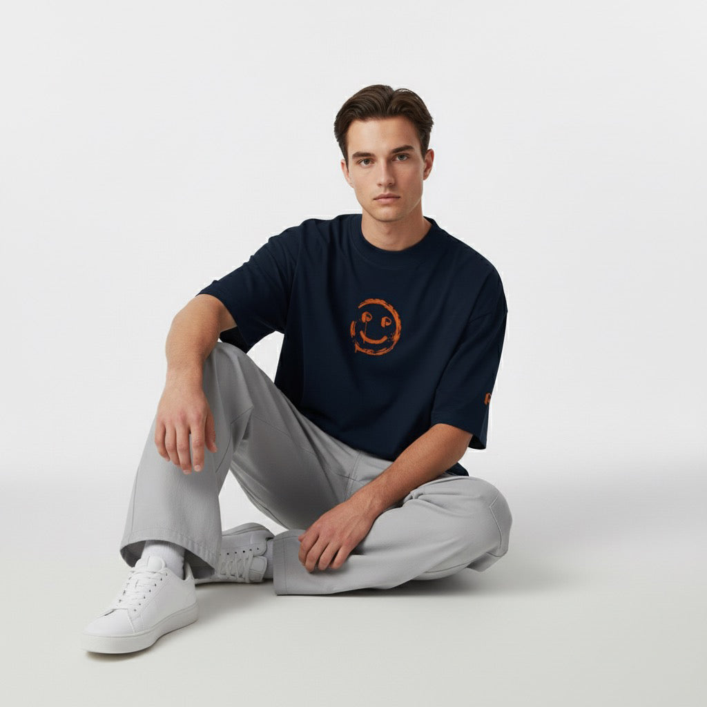 Pixel Wear Smily organic oversized high neck t-shirt - PIXEL WEAR