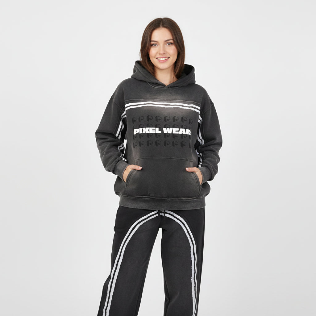 Sun Fade Contrast Tape Fleece Jogged Sweatpants - PIXEL WEAR