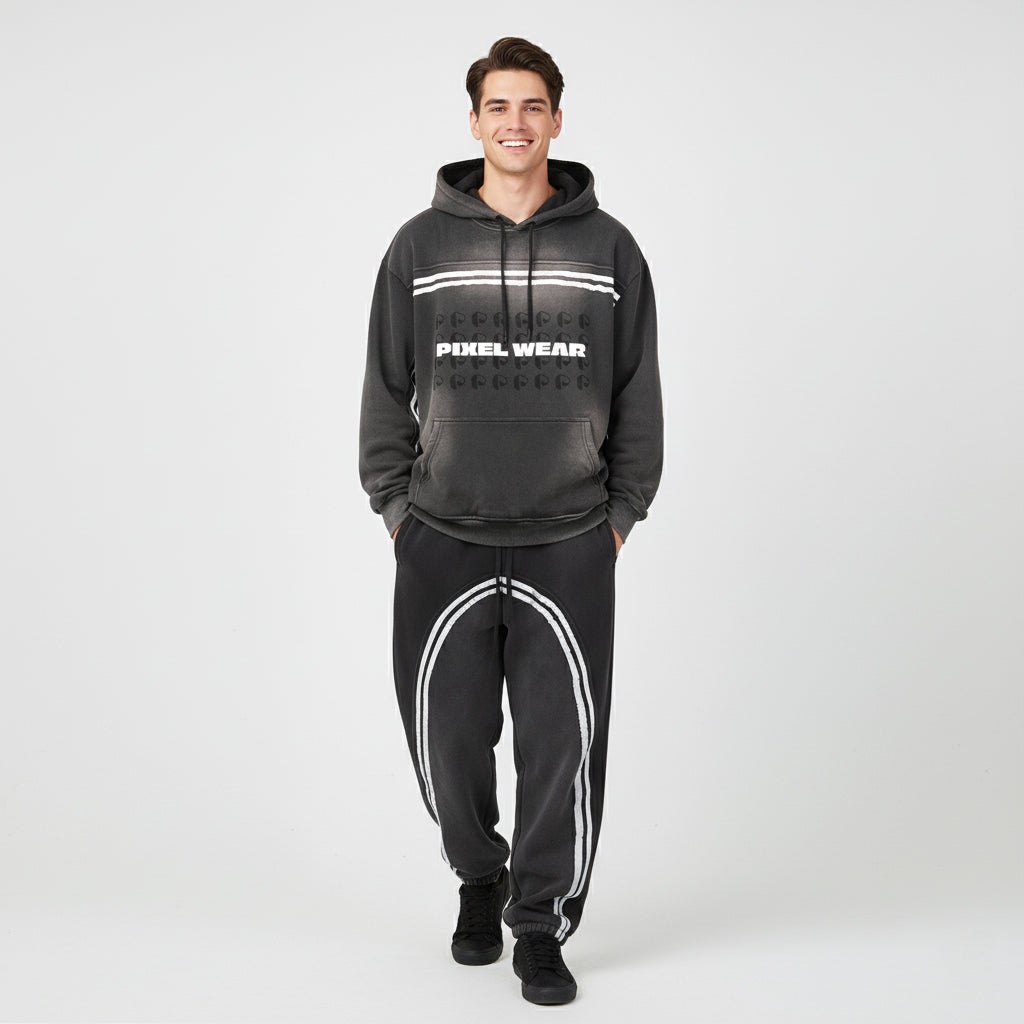 Sun Fade Contrast Tape Fleece Jogged Sweatpants - PIXEL WEAR