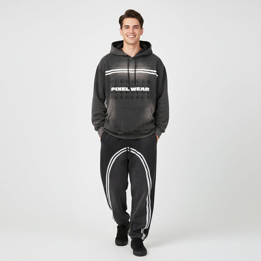 Sun Fade Contrast Tape Fleece Jogged Sweatpants - PIXEL WEAR