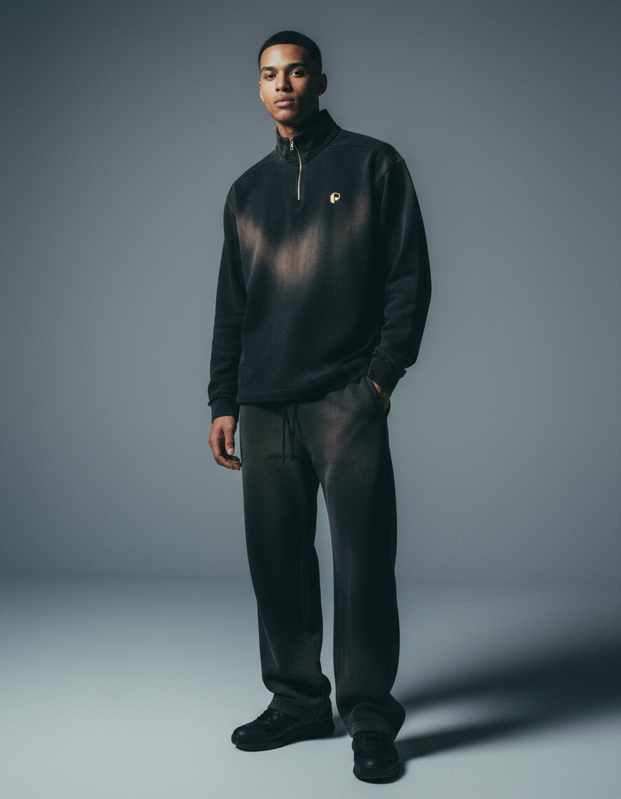 Sun Fade Raw Edge Quarter-Zip Sweatshirt