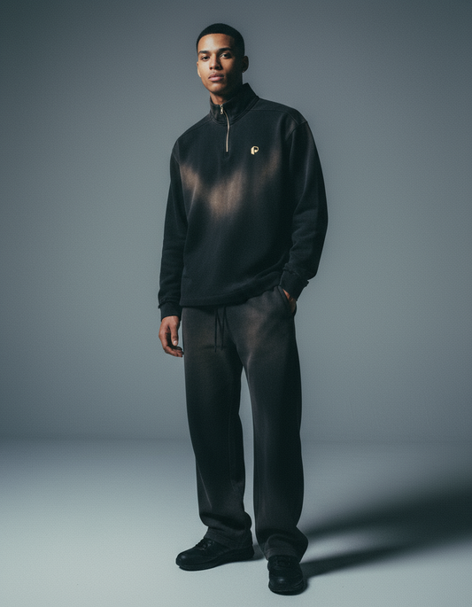 Sun Fade Raw Edge Quarter-Zip Sweatshirt