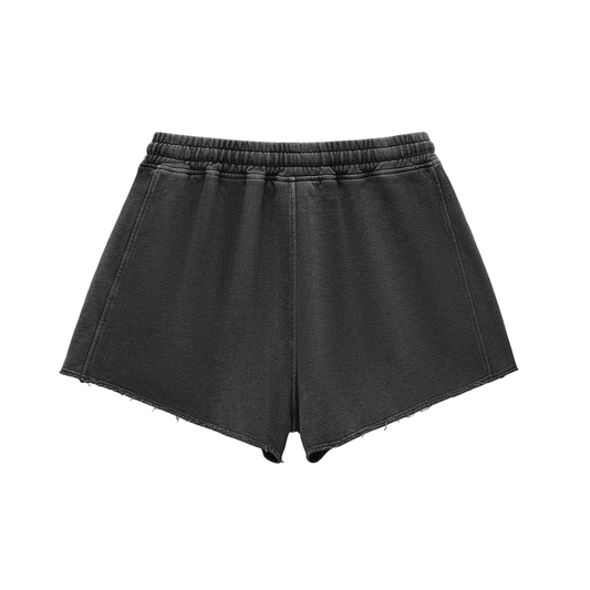 Snow Washed Raw Edge Drawstring Shorts - PIXEL WEAR