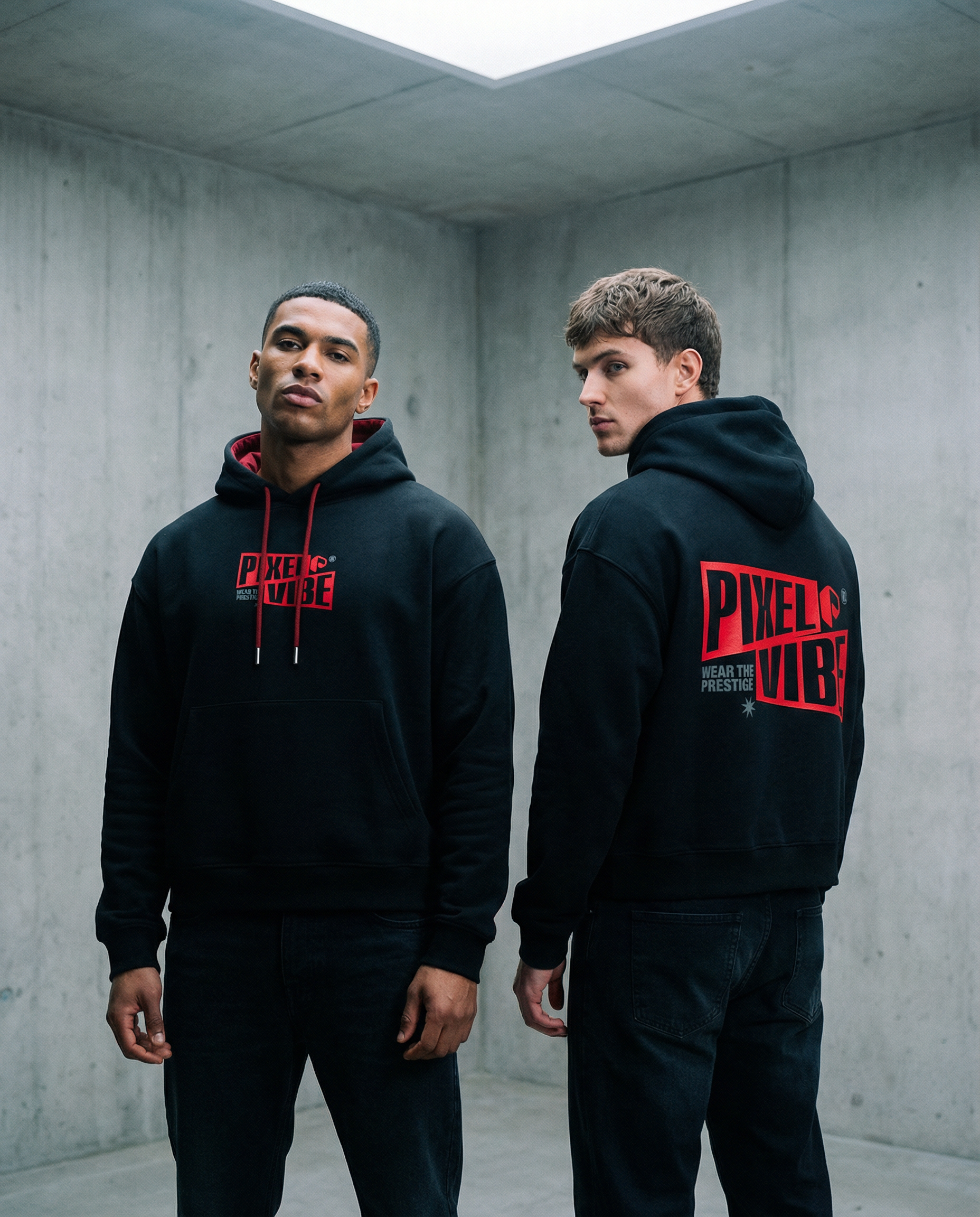 Pixel Vibe Contrast Drawstring Hoodie