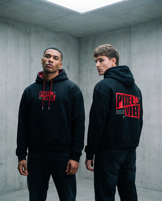 Pixel Vibe Contrast Drawstring Hoodie
