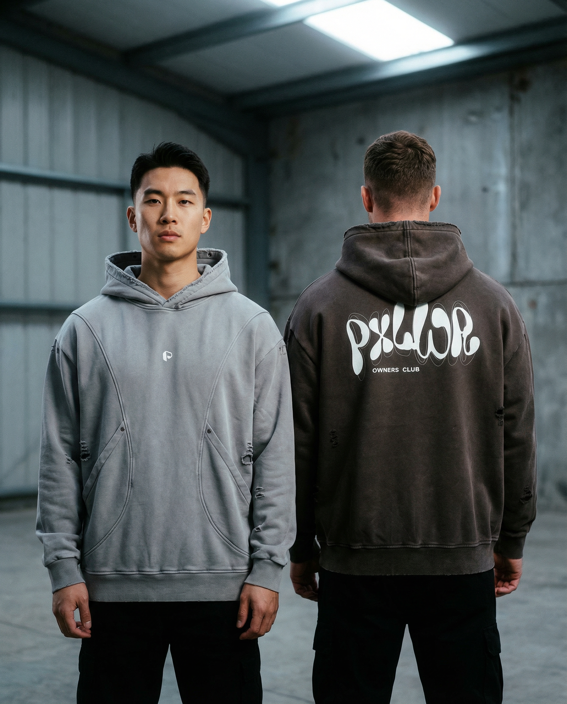 Snow Washed Distressed Panel Pocket Hoodie