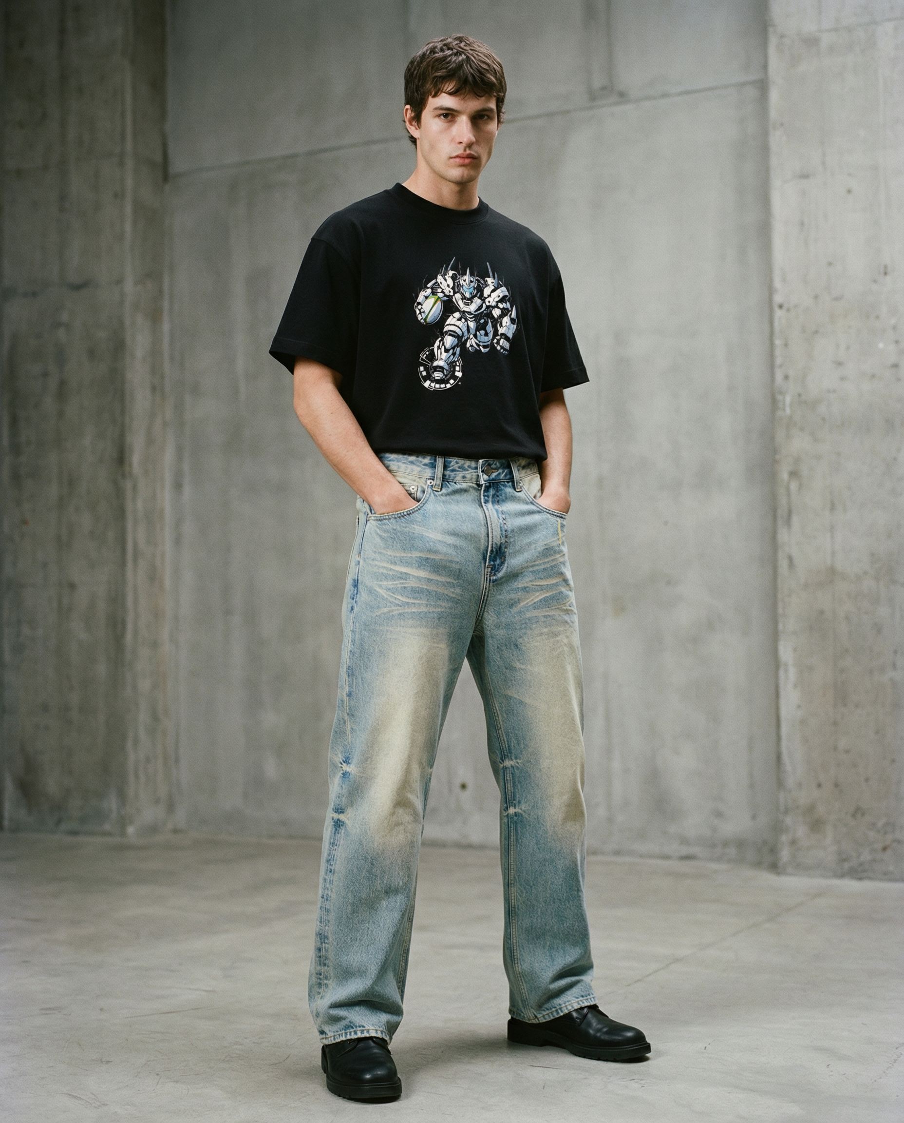 Sun Fade Raw Hem Denim Jeans