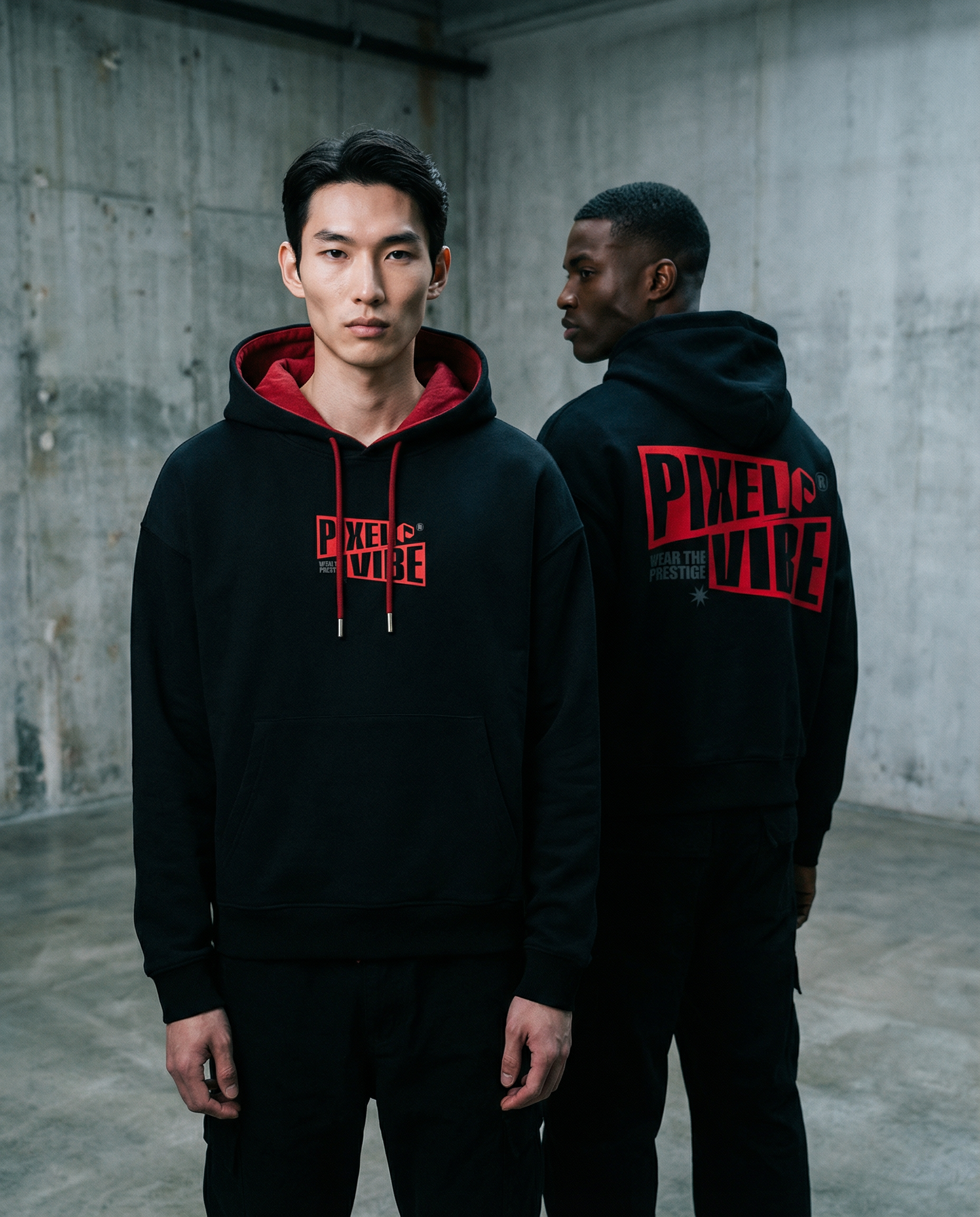 Pixel Vibe Contrast Drawstring Hoodie