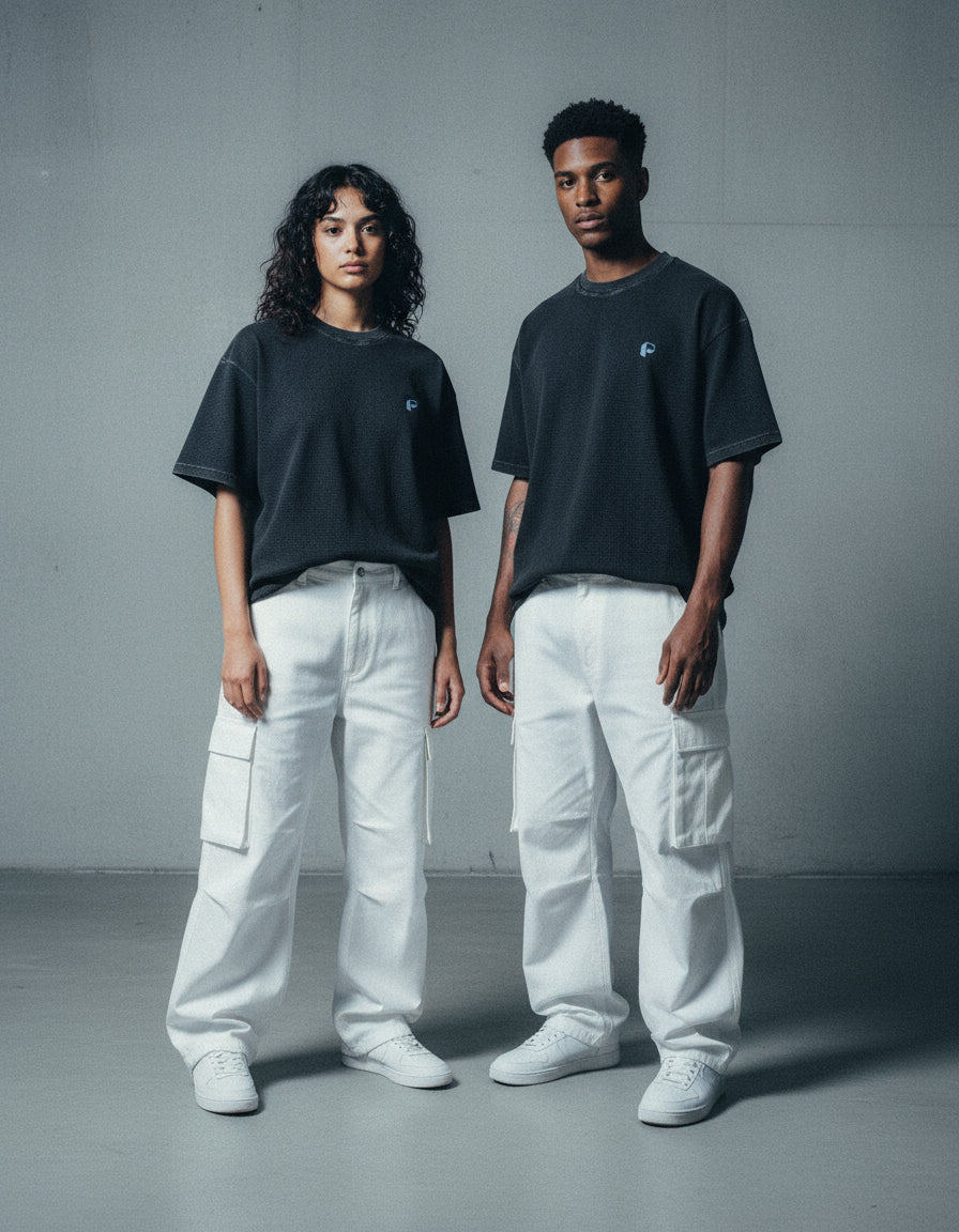 Waffle Textured Washed Boxy T-Shirt - PIXEL WEAR