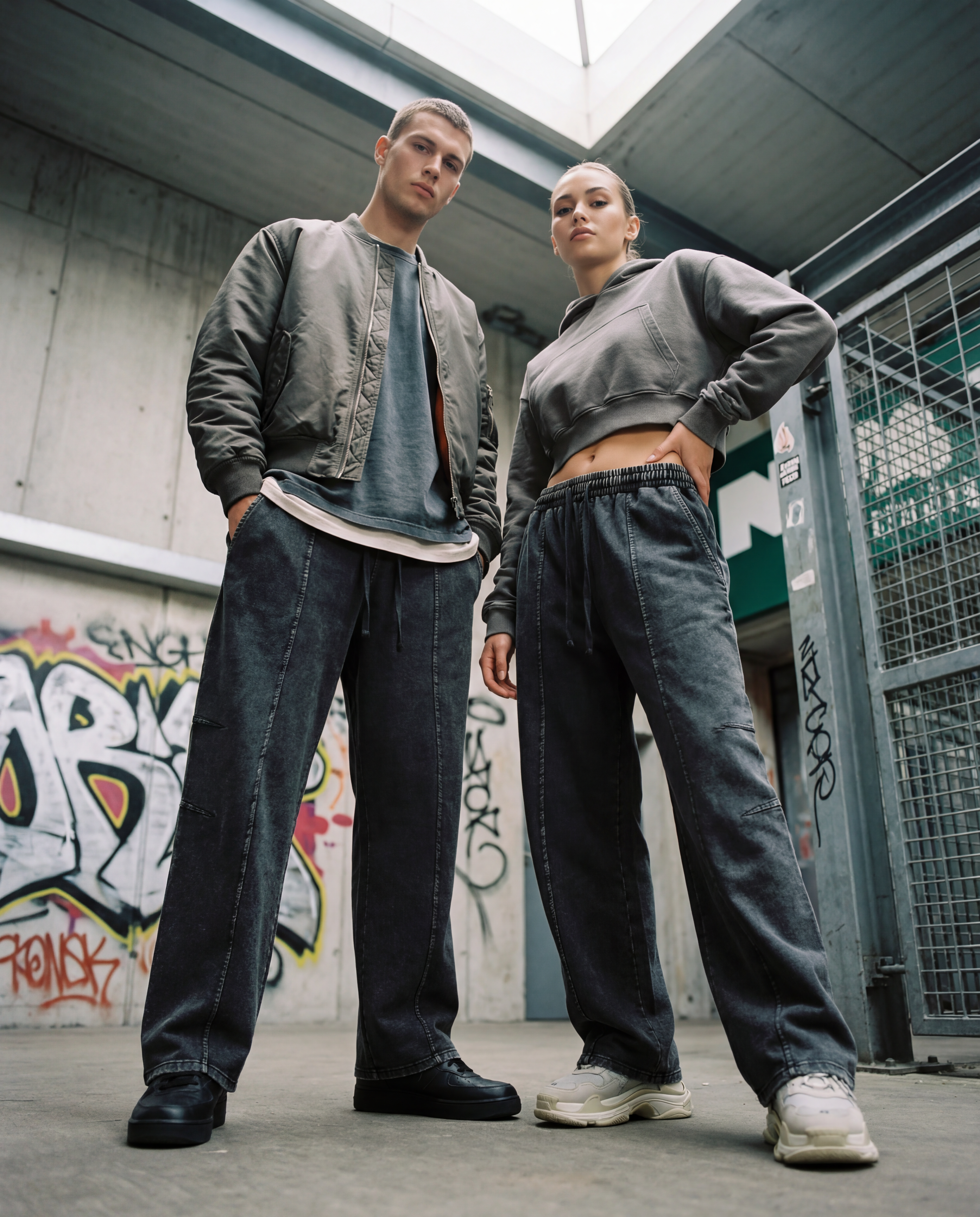 Snow Wash Drawstring Cotton Pants