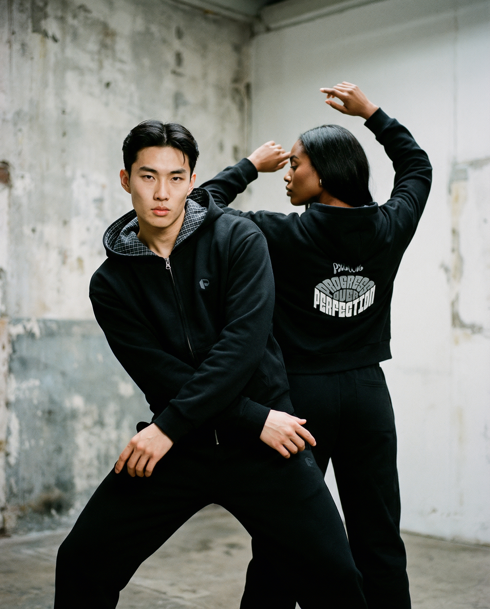 Contrast Plaid Boxy Zip Hoodie