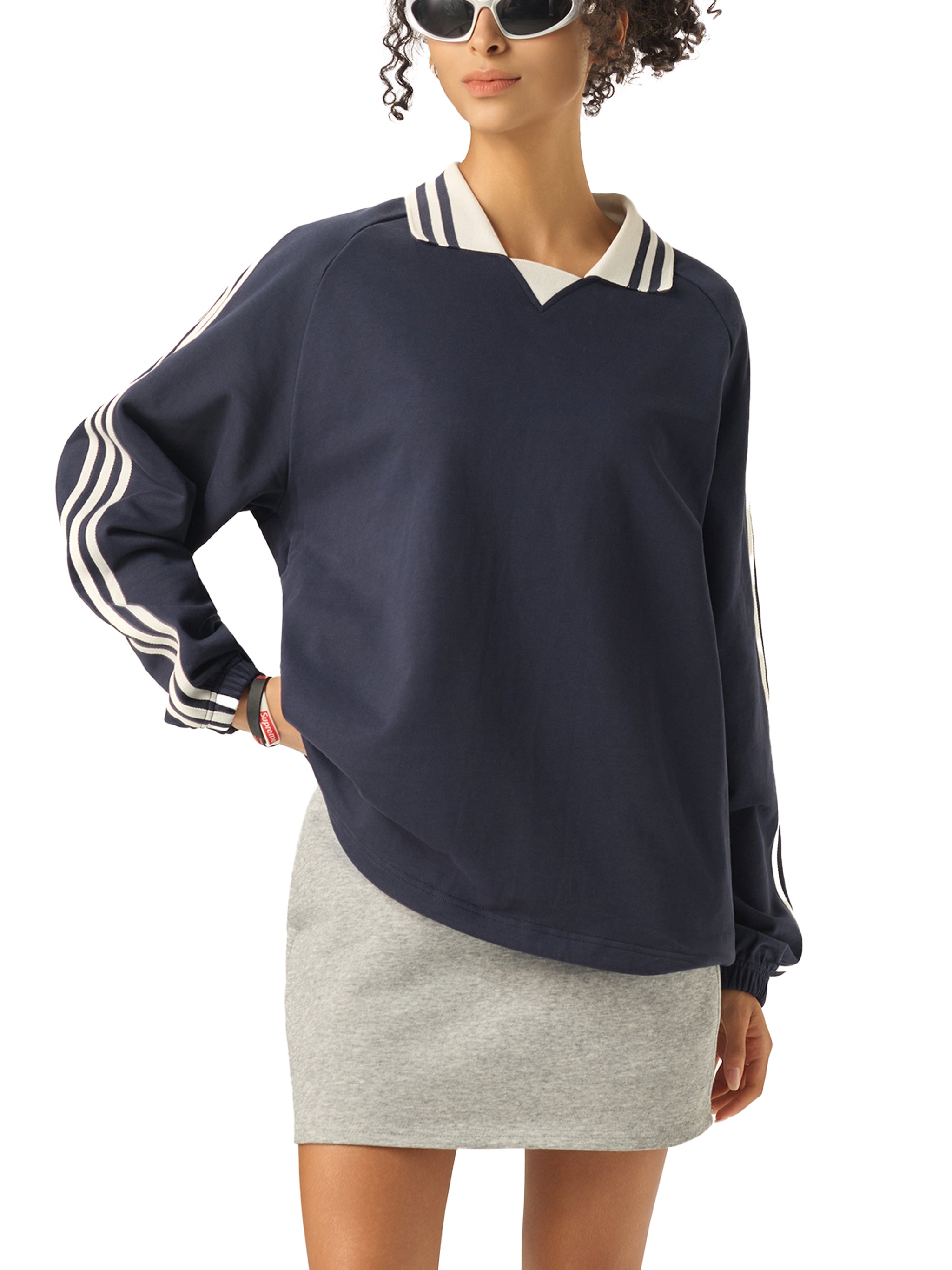 Collar Sweatshirt,Unisex Sweatshirt,Contrast Striped,Sweatshirt,New