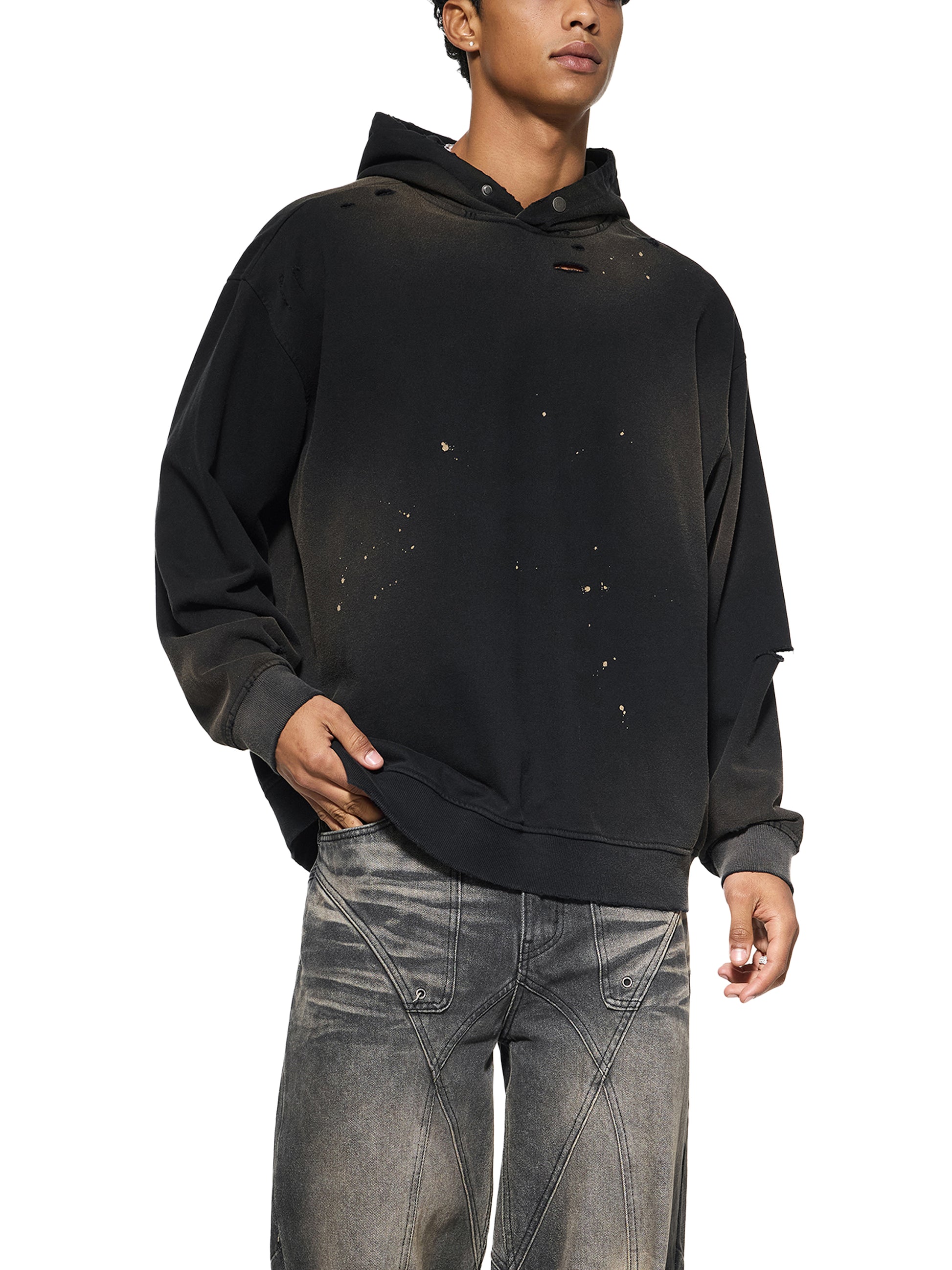 Sun Fade Frayed Fleece Hoodie,Fleece Hoodie,Sun Fade,Mens Wear,Alpha Hoodie,New