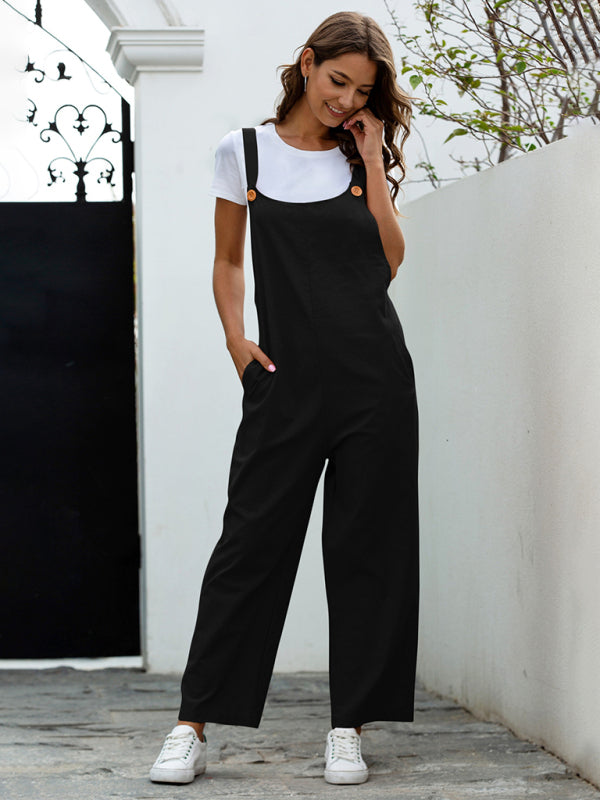 Women's Woven Retro Casual Long Overalls - PIXEL WEAR