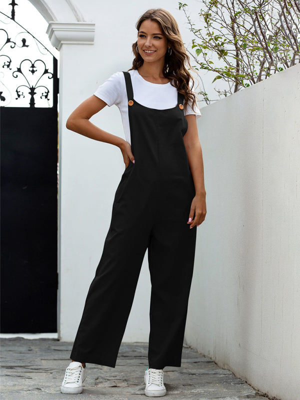 Women's Woven Retro Casual Long Overalls - PIXEL WEAR