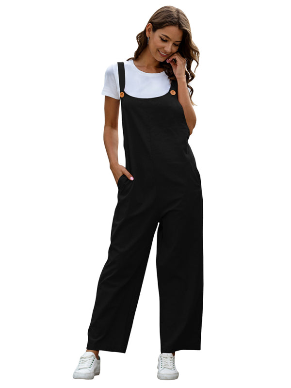 Women's Woven Retro Casual Long Overalls - PIXEL WEAR