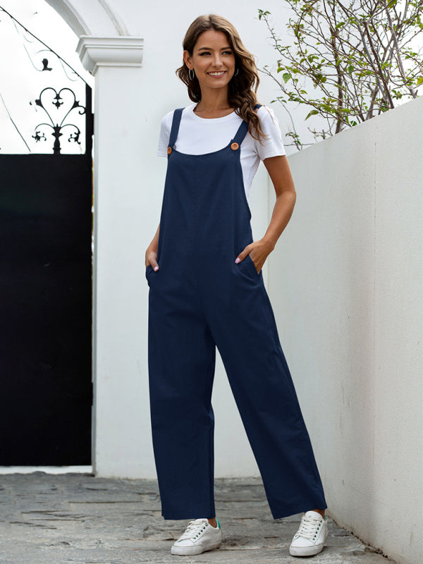 Women's Woven Retro Casual Long Overalls - PIXEL WEAR