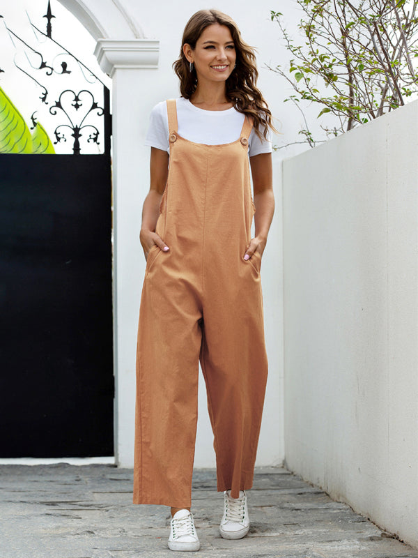 Women's Woven Retro Casual Long Overalls - PIXEL WEAR