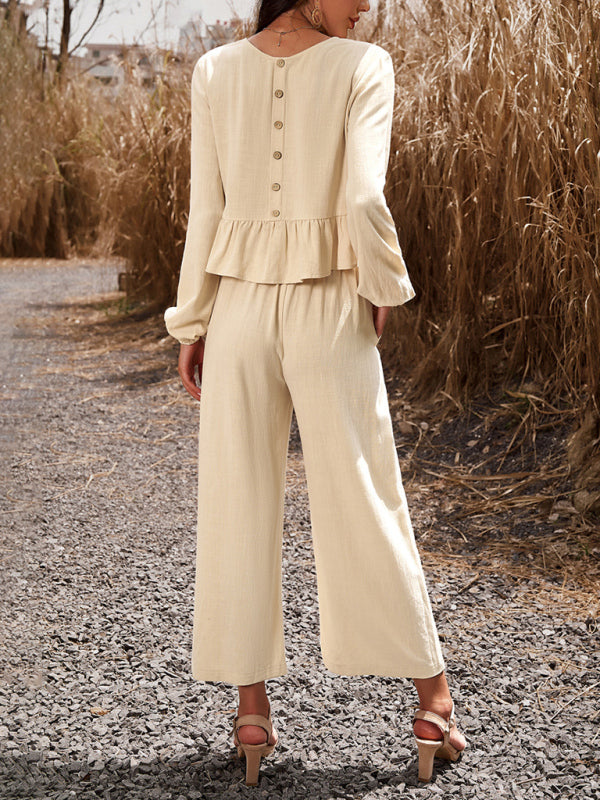 Temperament casual suit solid colour long-sleeved top loose trousers - PIXEL WEAR