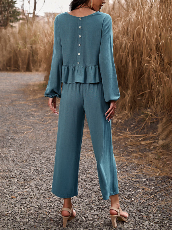 Temperament casual suit solid colour long-sleeved top loose trousers - PIXEL WEAR