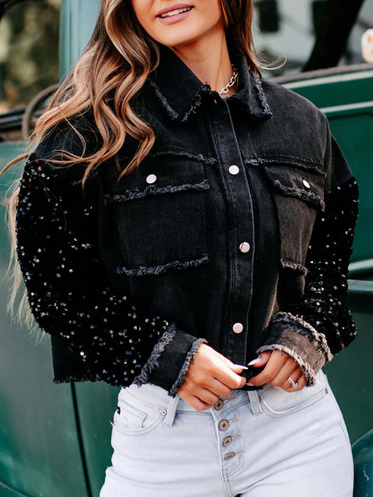 New women's sequined short denim jacket - PIXEL WEAR