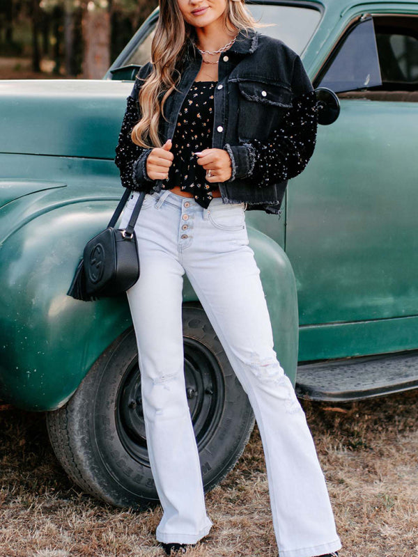 New women's sequined short denim jacket - PIXEL WEAR
