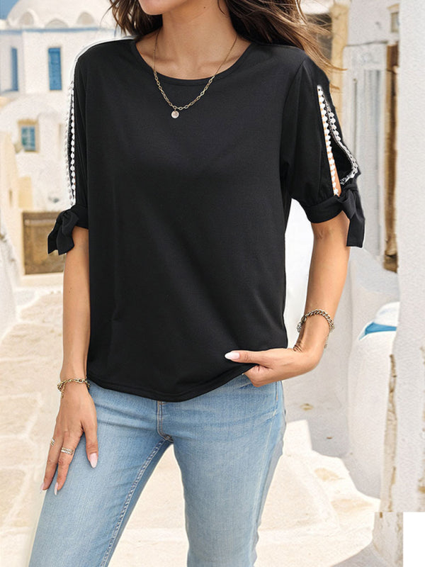Women's black top with hollow shoulders - PIXEL WEAR