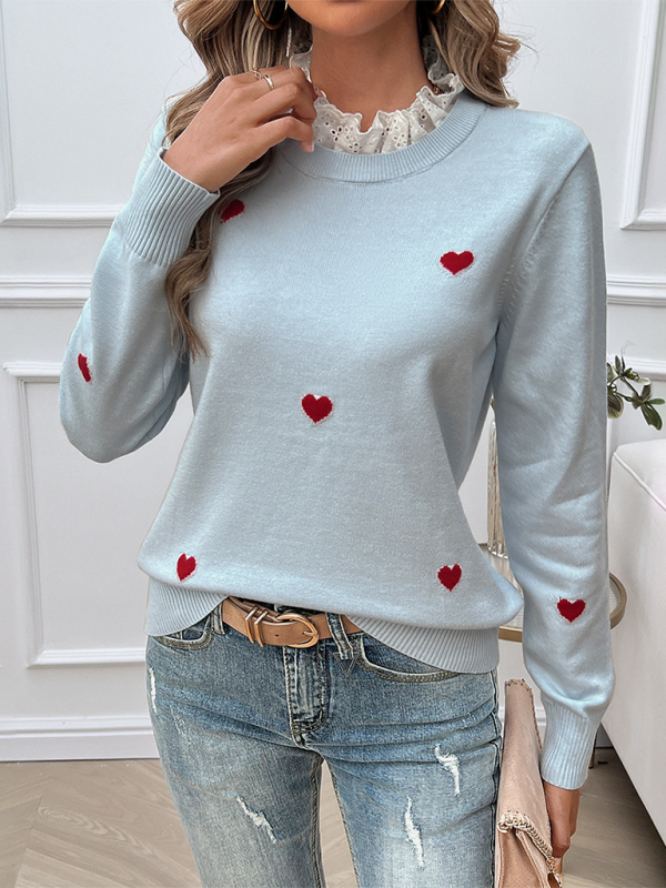 Women's Temperament Casual Embroidered Love Heart Long Sleeve Sweater - PIXEL WEAR