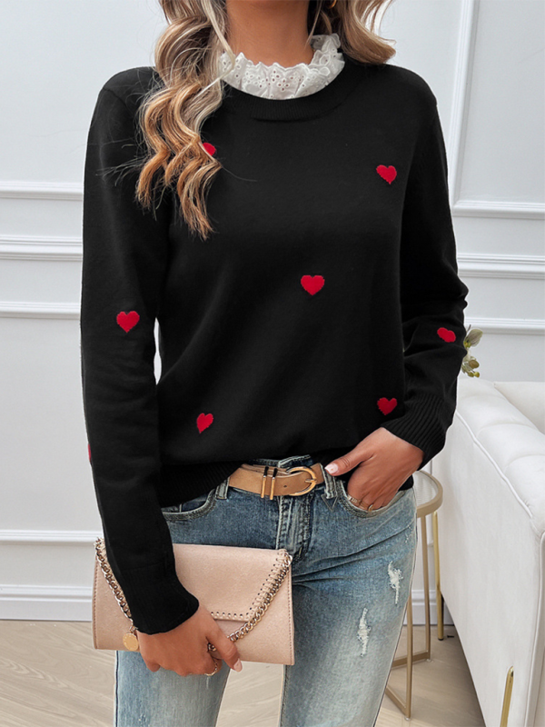 Women's Temperament Casual Embroidered Love Heart Long Sleeve Sweater - PIXEL WEAR