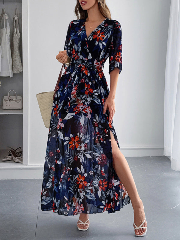 Holiday black printed tie maxi dress - PIXEL WEAR