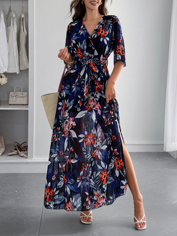 Holiday black printed tie maxi dress - PIXEL WEAR