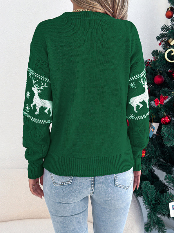 Christmas deer pattern lantern long-sleeved pullover sweater