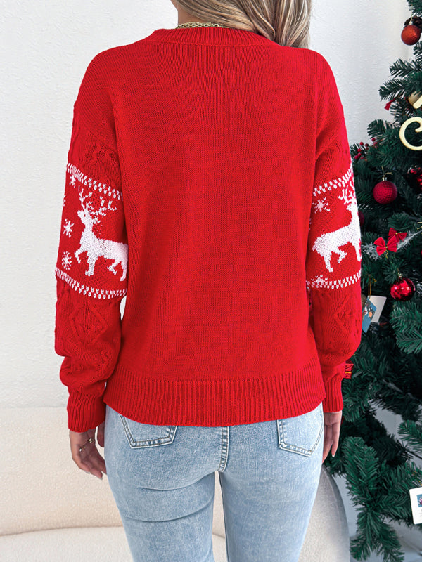 Christmas deer pattern lantern long-sleeved pullover sweater