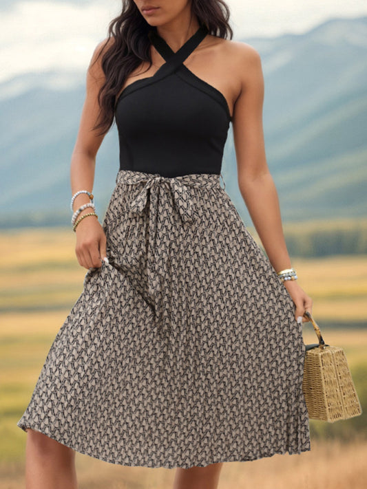 New Color Blocked Cross Neck Halter Dress - PIXEL WEAR LTD