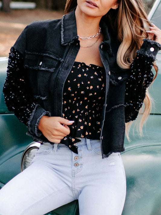 New women's sequined short denim jacket - PIXEL WEAR