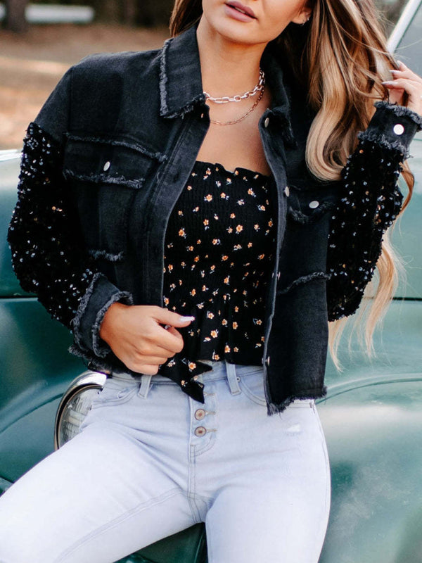 New women's sequined short denim jacket - PIXEL WEAR
