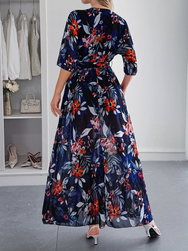 Holiday black printed tie maxi dress - PIXEL WEAR