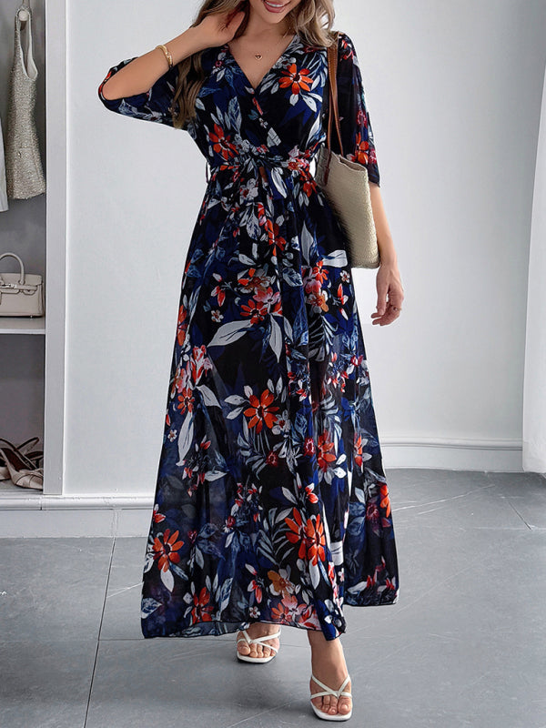 Holiday black printed tie maxi dress - PIXEL WEAR