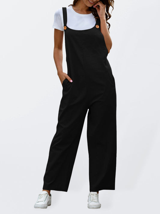 Women's Woven Retro Casual Long Overalls - PIXEL WEAR